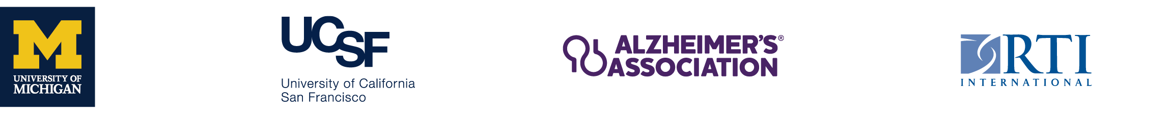 University of Michigan Logo, UCSF Logo, ALZ Logo, RTI Logo